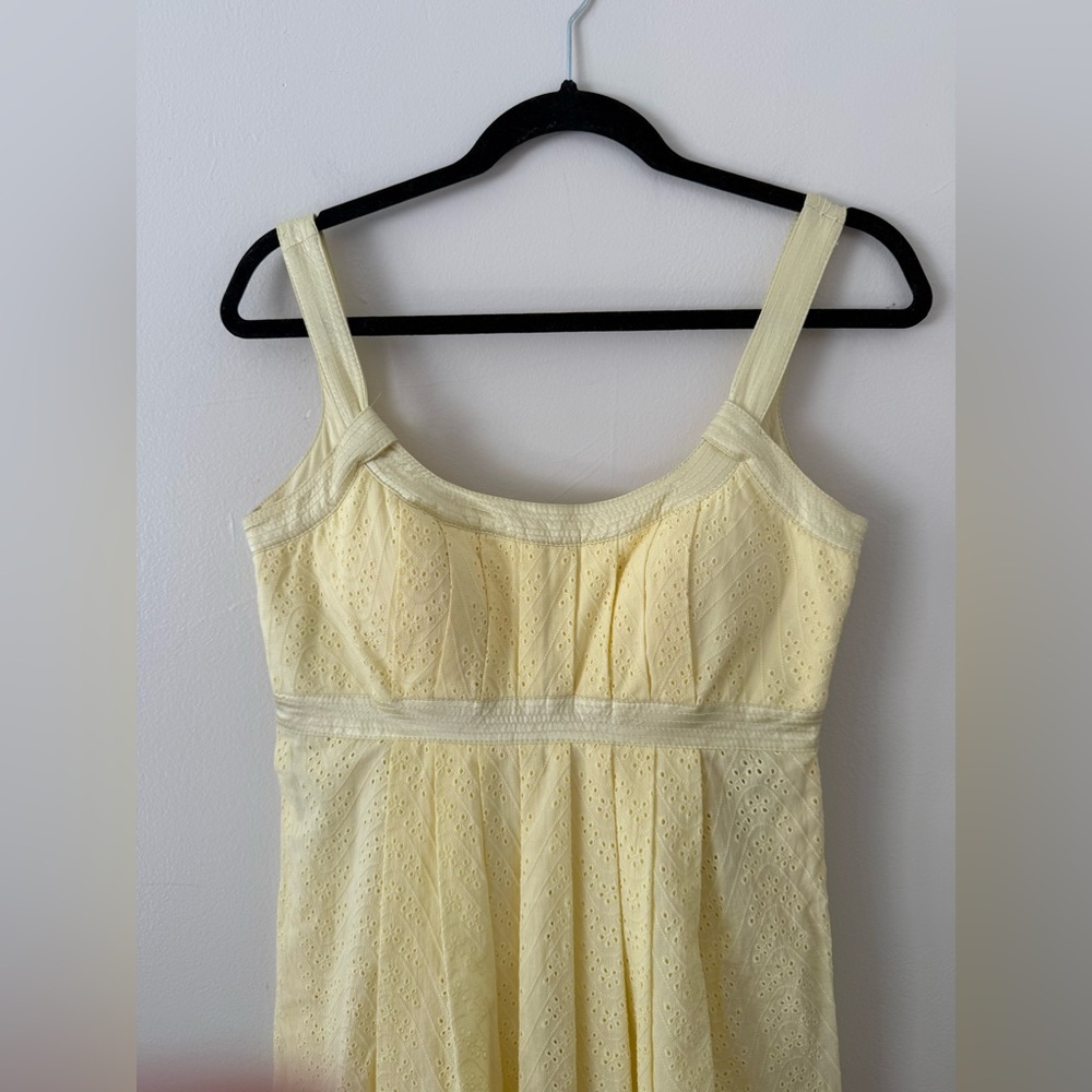 Butter Yellow Sundress Calvin Klein Womens 4 - Eyelet Pleated Cotton Cottagecore - Picture 4 of 16